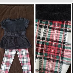 Carters holiday velvet top and plaid leggings
